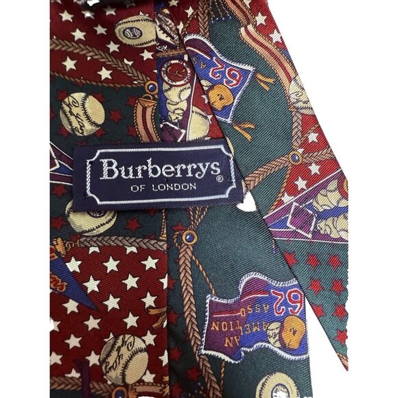 VTG Burberry London Tie with Baseball Theme 100% Silk - Picture 5 of 10